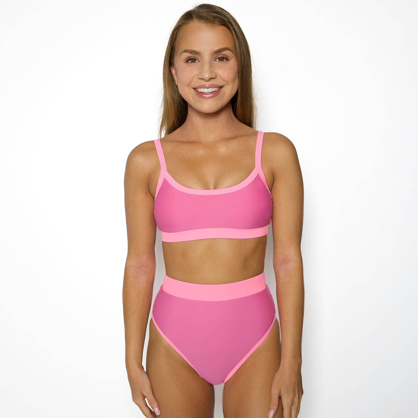 MOLLY Poppy Pink Full Coverage High Rise Bikini Bottom