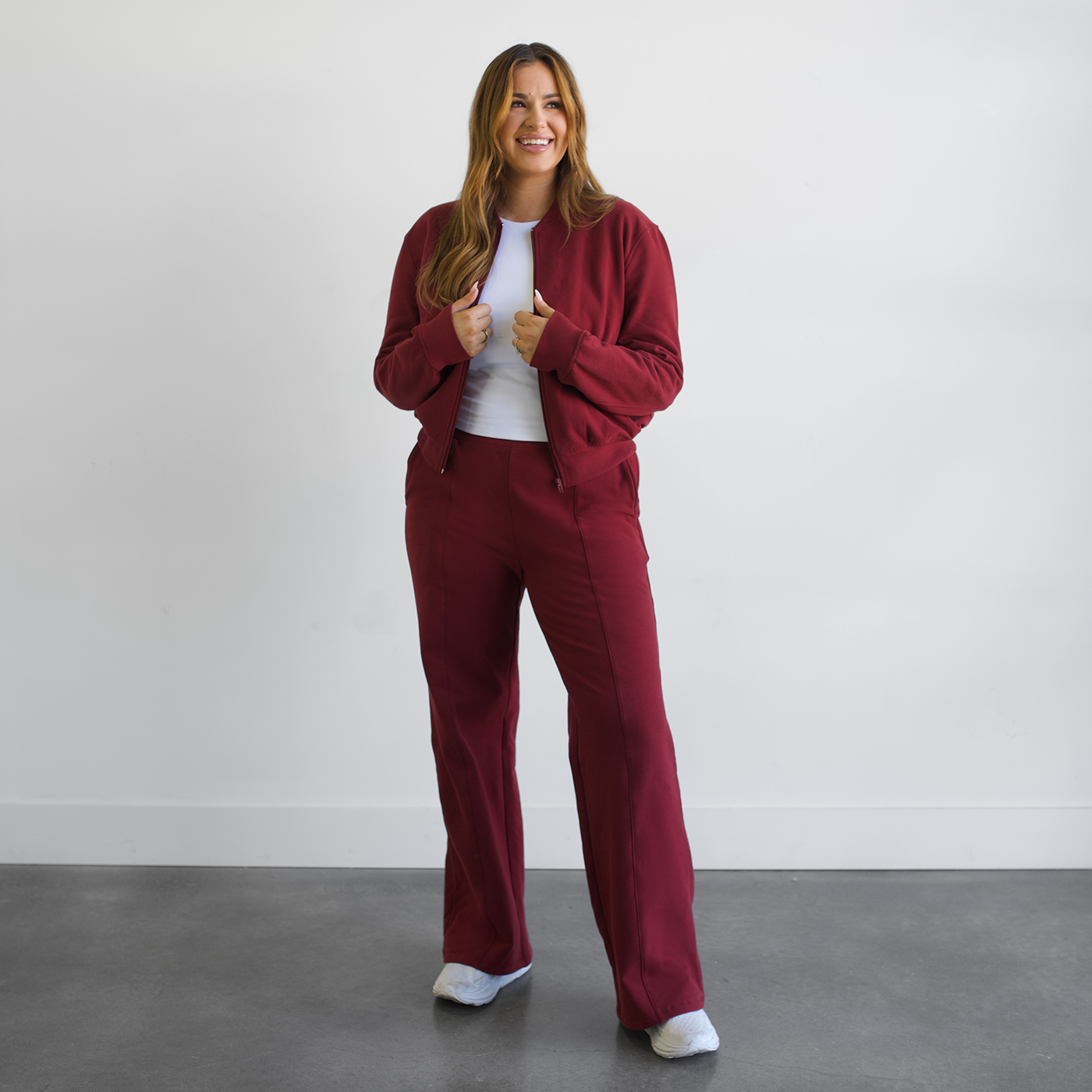 EMERSON Maroon Fleece Wide Leg Pant - LONG