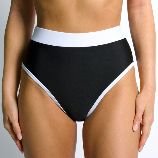 MOLLY Black & White Full Coverage High Rise Bikini Bottom