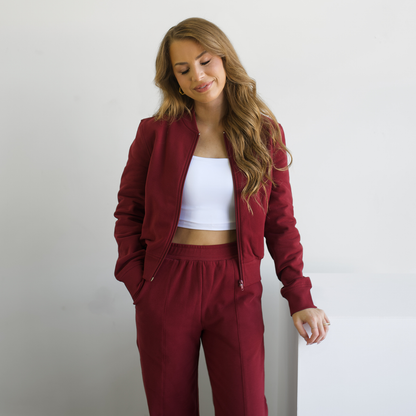 PRESLEY Maroon Fleece Bomber Jacket