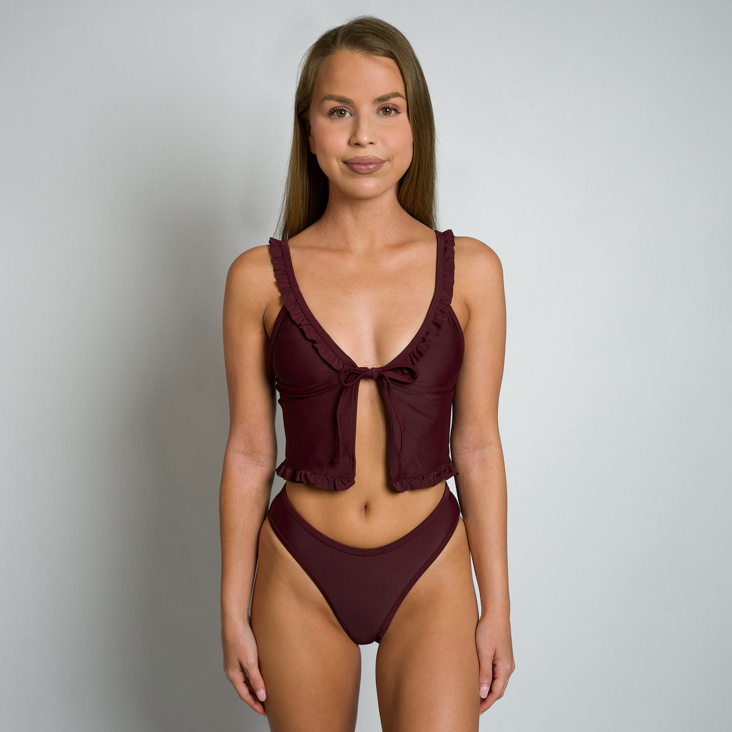 LILY-TANKINI Maroon Ruffle Triangle Tankini Top