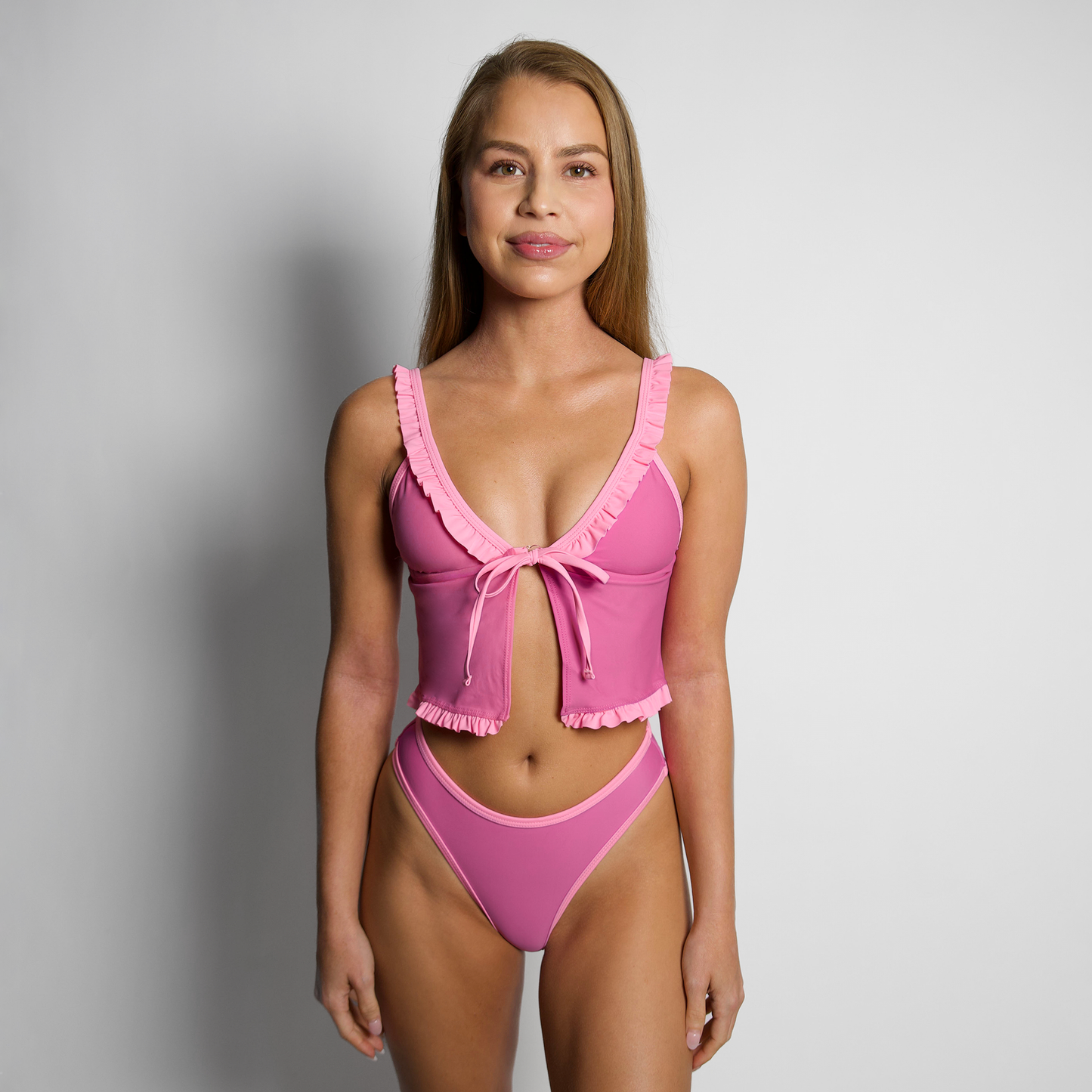 LILY-TANKINI Poppy Pink Ruffle Triangle Tankini Top