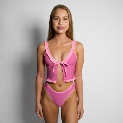 LILY-TANKINI Poppy Pink Ruffle Triangle Tankini Top