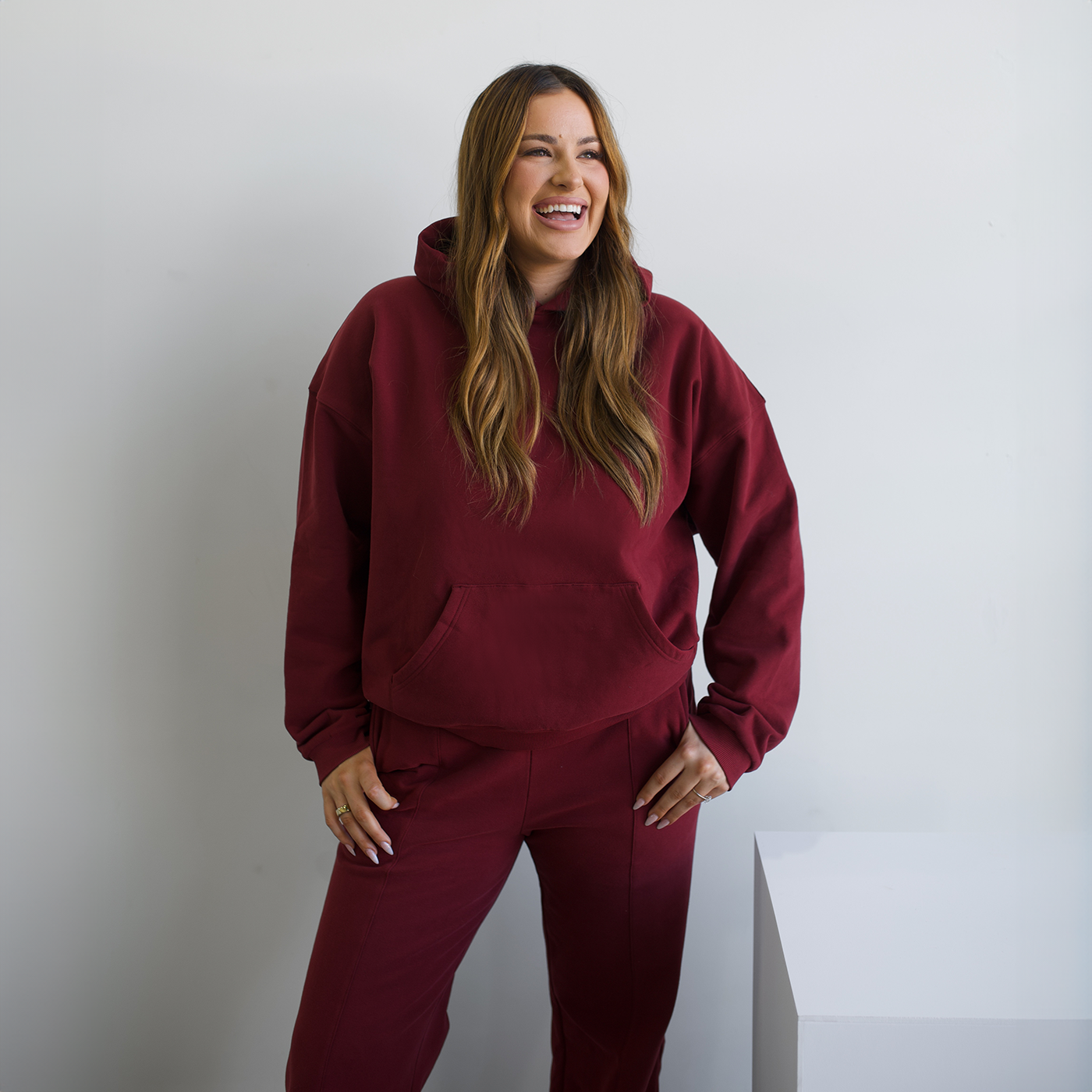 EMERSON Maroon Fleece Wide Leg Pant - SHORT
