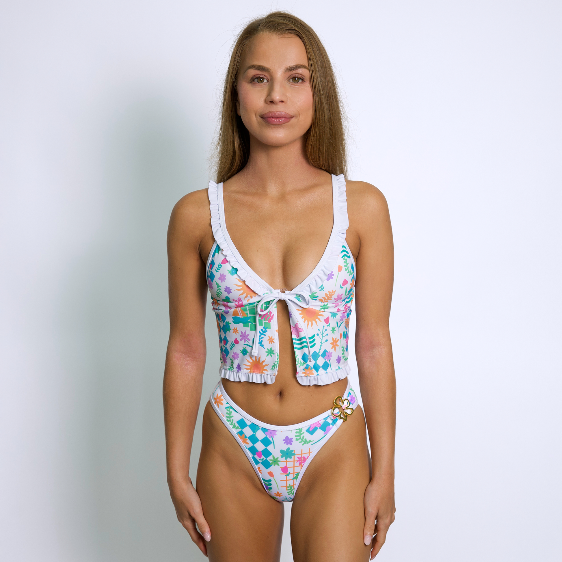 LILY-TANKINI Under The Sea White Ruffle Triangle Tankini Top