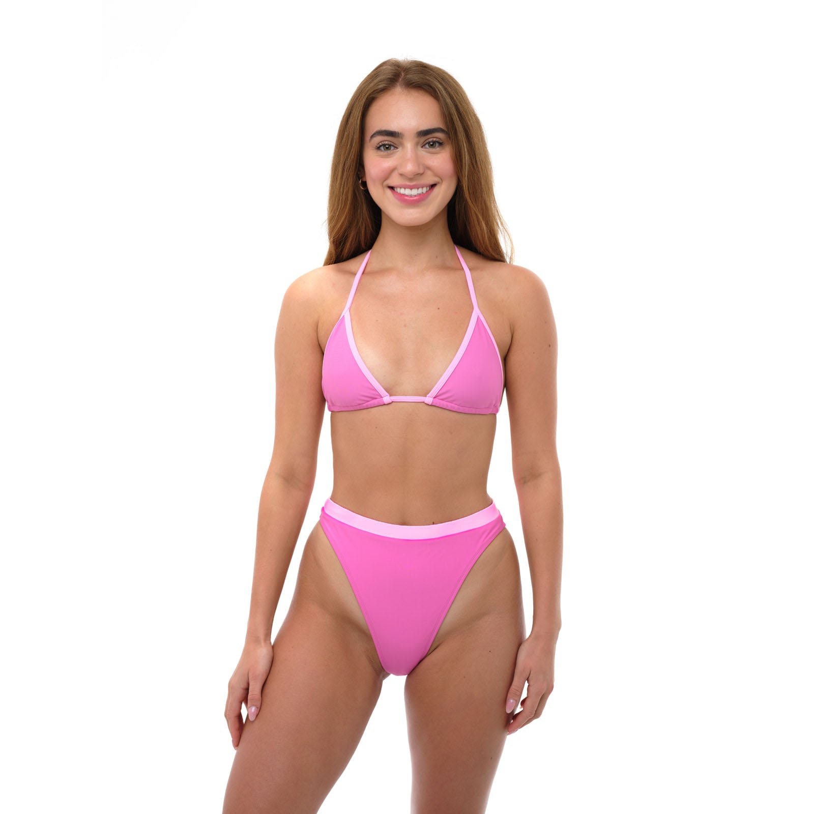 RYAN Poppy Pink 80s Cut High Rise Bikini Bottom